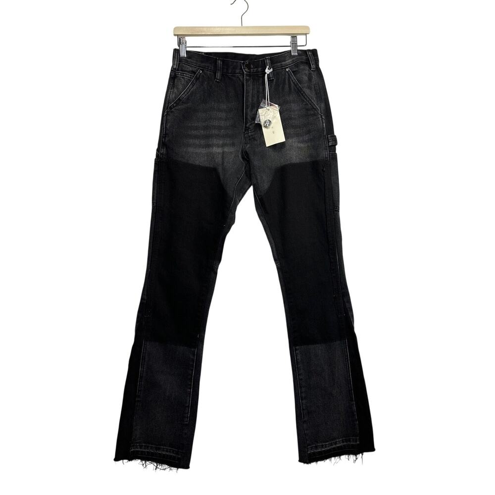 MNML B118 Work Flare Denim Black Stacked Jeans Size 29 Streetwear Grunge Skater